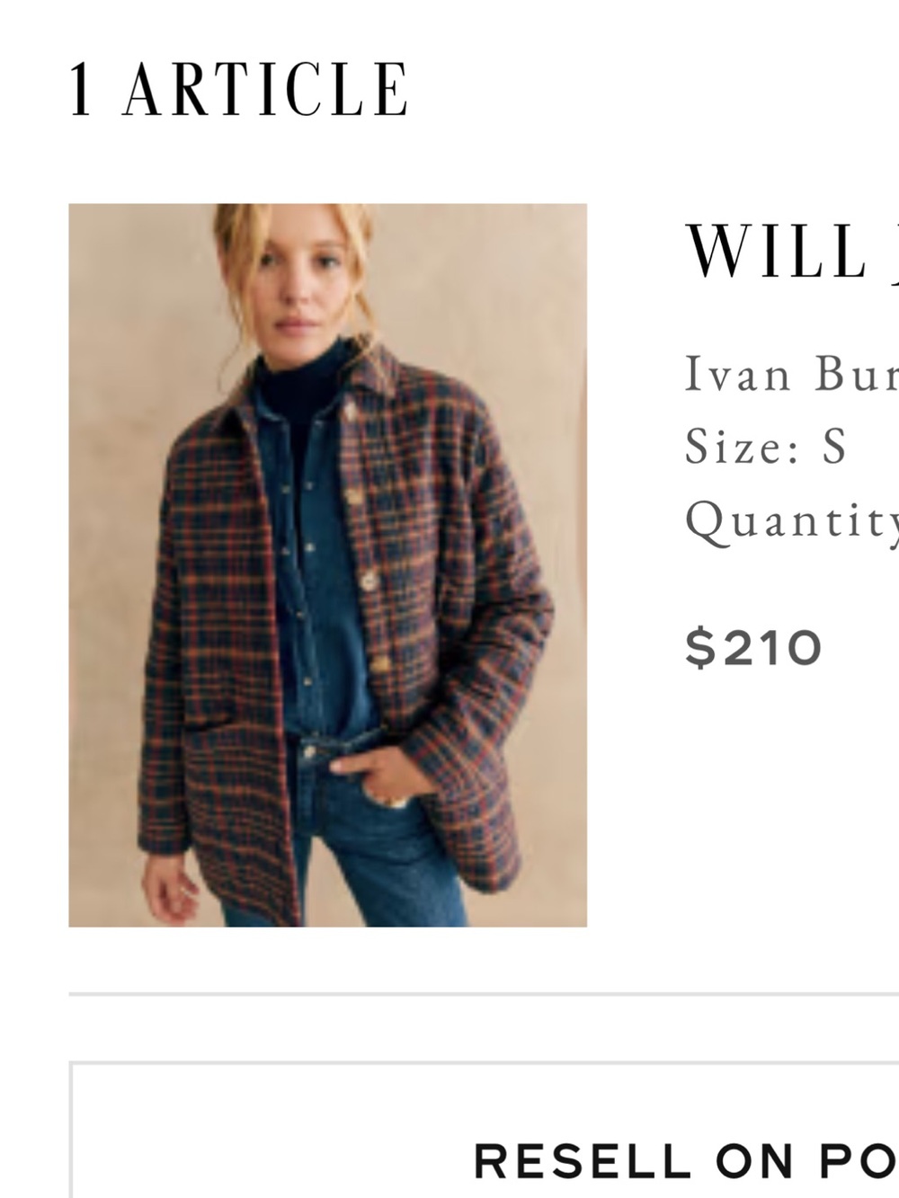 Sezane Will Jacket Ivan Burgundy Tartan - Size S